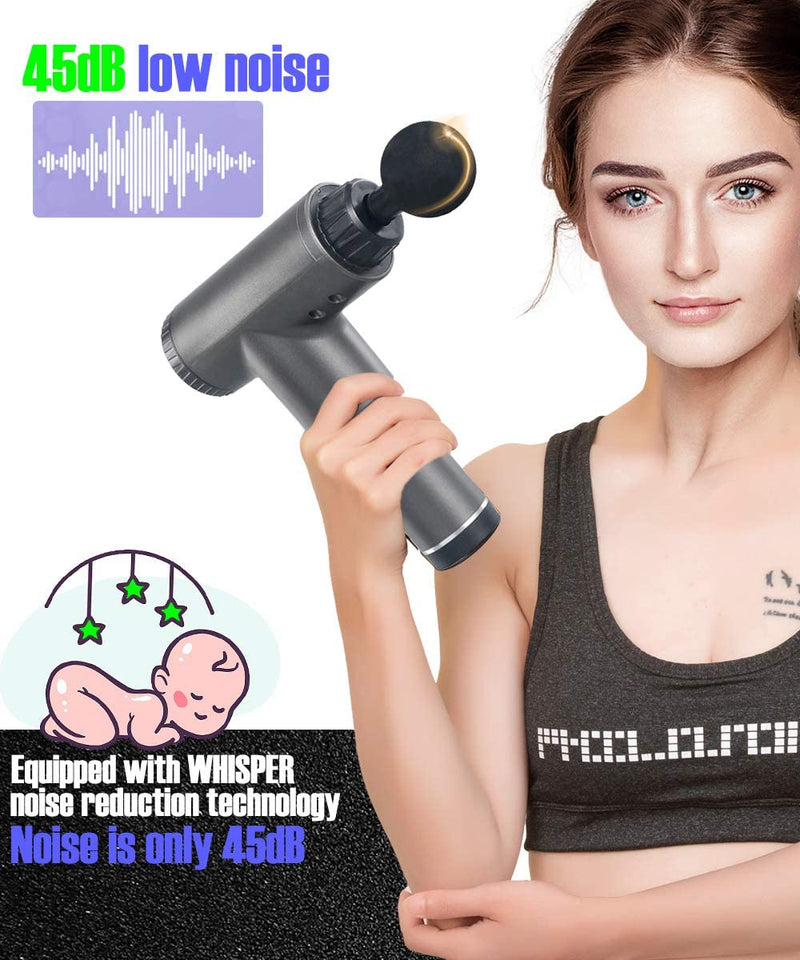 Pro Massage Gun Deep Tissue，Muscle Fascial Gun Massage Trigger with Handheld 6 Speeds Percussion, Ultra-Quiet Brushless Motor with 4 Massage Heads for Athlete Muscle Relaxation Pain Relief