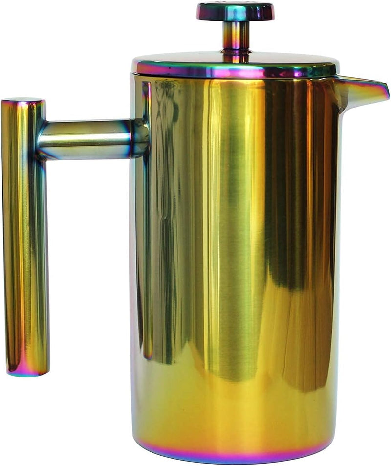 MAGICAFÉ French Press Coffee Maker – 1 or 2 Cups Small Stainless Steel Coffee Maker Double Walled French Press Rainbow 12oz/350ml