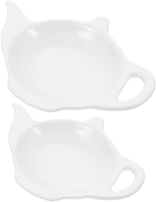 HEMOTON White Ceramic Tea Bag Holders 2pcs Ceramic Tea Bag Coasters Spoon Rests Teabag Holder Saucer Seasoning Dish Storage Rack Tray Bracket Spoon Rests Snack Dish Ceramic Tea Bag Holders
