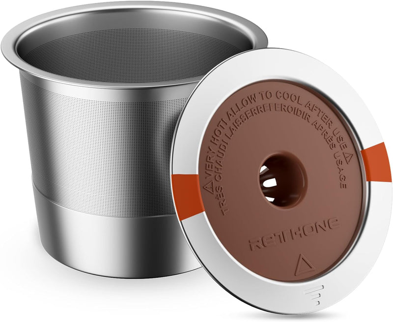 RETHONE K Cup Reusable Coffee Pods, Universal Stainless Steel Reusable K Cups Compatible with Keurig 1.0 & 2.0 Coffee Machines Brewers Refillable K Cups (2 Pack)