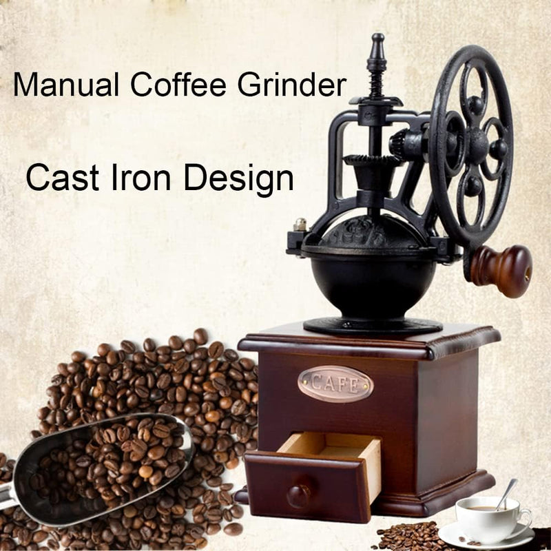Burr Coffee Grinder,Burr Grinder Vintage Style Wooden Hand Grinder Hand Coffee Been Grinder,Classic French Press Coffee Mill Hand Crank Coffee Grinders Burr,with Brush