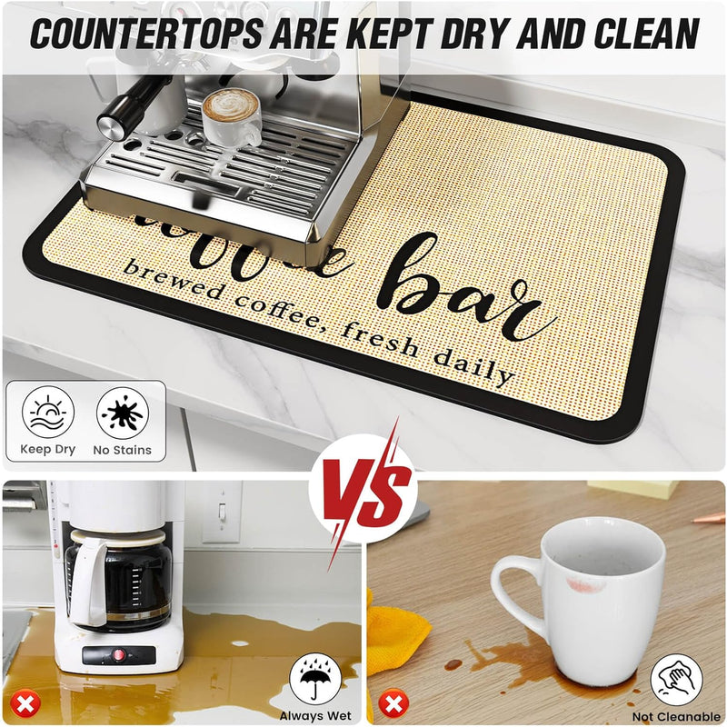 DK177 Coffee Mat Coffee Bar Mat Hide Stain Absorbent Drying Mat with Waterproof Rubber Backing Fit Under Coffee Maker Coffee Machine Coffee Pot Espresso Machine Coffee Bar Accessories-19"x12"