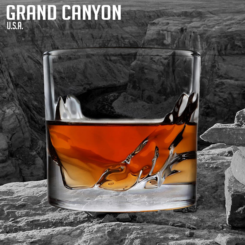 LIITON Grand Canyon Crystal Bourbon Whiskey Glasses Gift Set of 4, Heavy Freezable Old Fashioned Cocktail Glass Tumbler, Premium Luxury Gift for Men, Groomsman, 10 oz