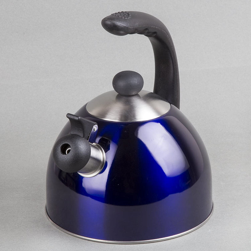 Creative Home Rhapsody 2.1 Qt. Stainless Steel Stovetop Whistling Tea Kettle with Ergonomic Heat Resist Handle Easy Pour Spout, Metallic Blue