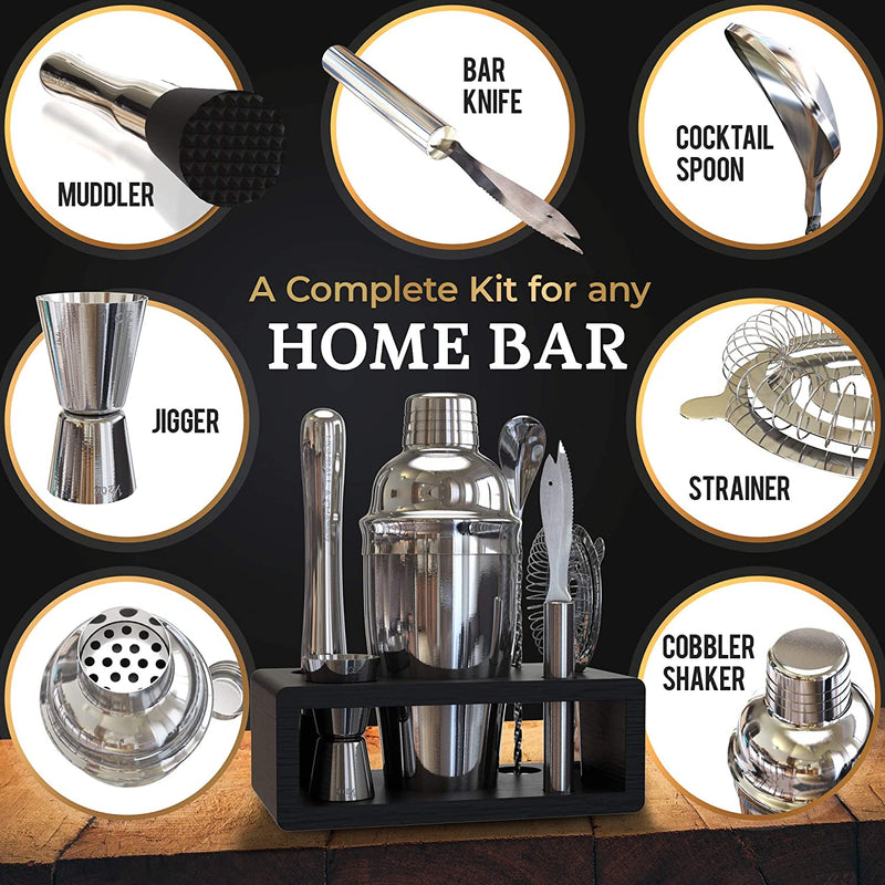 Highball & Chaser Cocktail Shaker Set: Bartender Kit for Home Bar Mixology Cocktail Bar Set Plus E-Book with 30 Recipes (Silver)