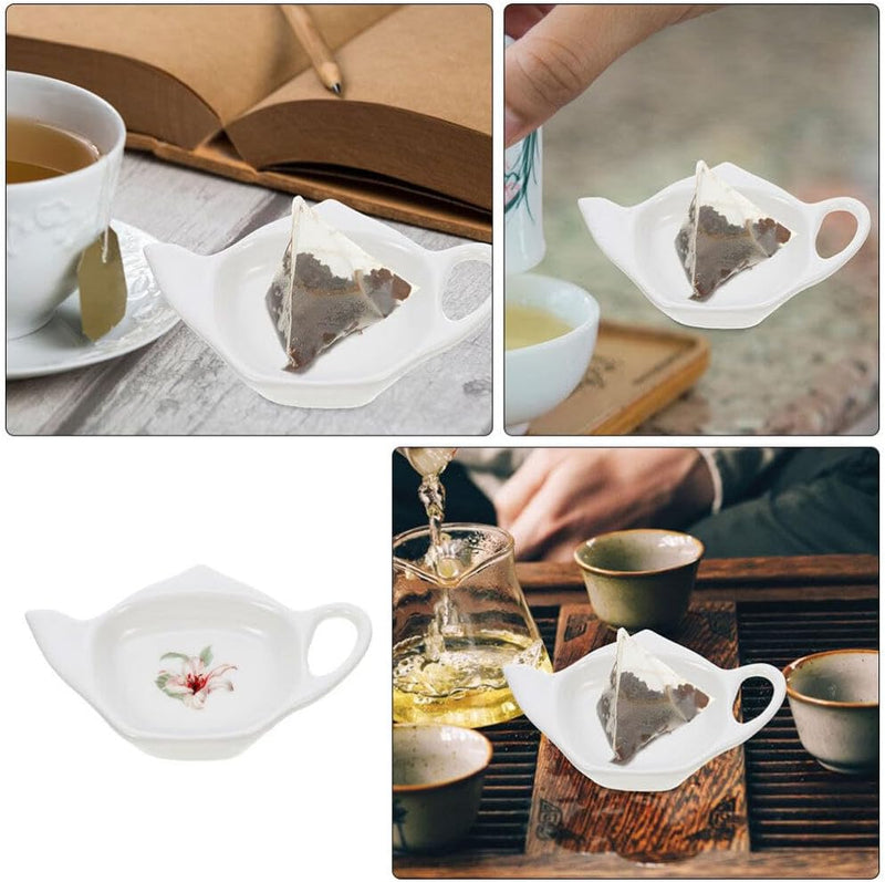 ABOOFAN Tea Bag Holder for Used Tea Bag, Teapot Shaped Tea Bag Coasters Ceramic Tea Bag Saucers Spoon Rests Seasoning Dish Snack Bowl Tea Bag Storage Rack for Kitchen Counter