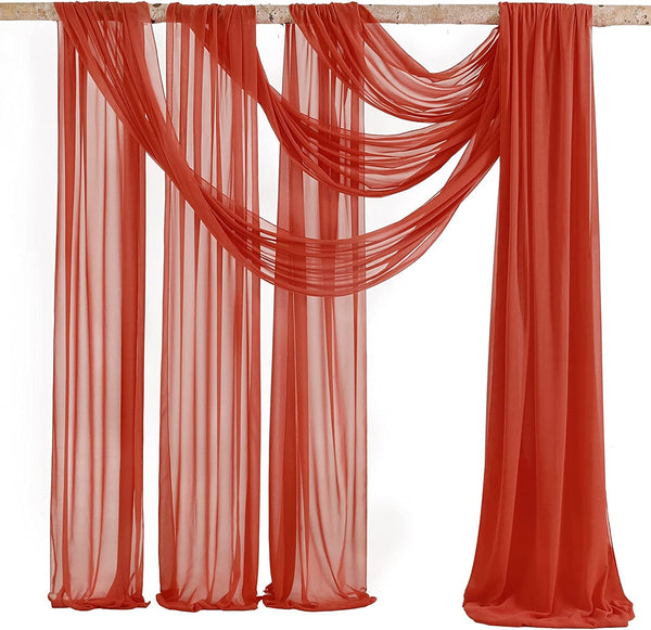 Terracotta Wedding Arch Drapes - 3 Panels 6 Yards Sheer Backdrop for Parties Ceremonies Stages and Receptions