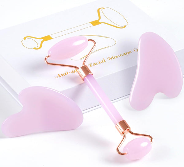 Facial Roller and Gua Sha Face Eye Massager Birthday Gifts for Women Guasha Face Eyes Neck Body Muscle Massage to Reduce Fine Line Wrinkle Puffiness (Pink)