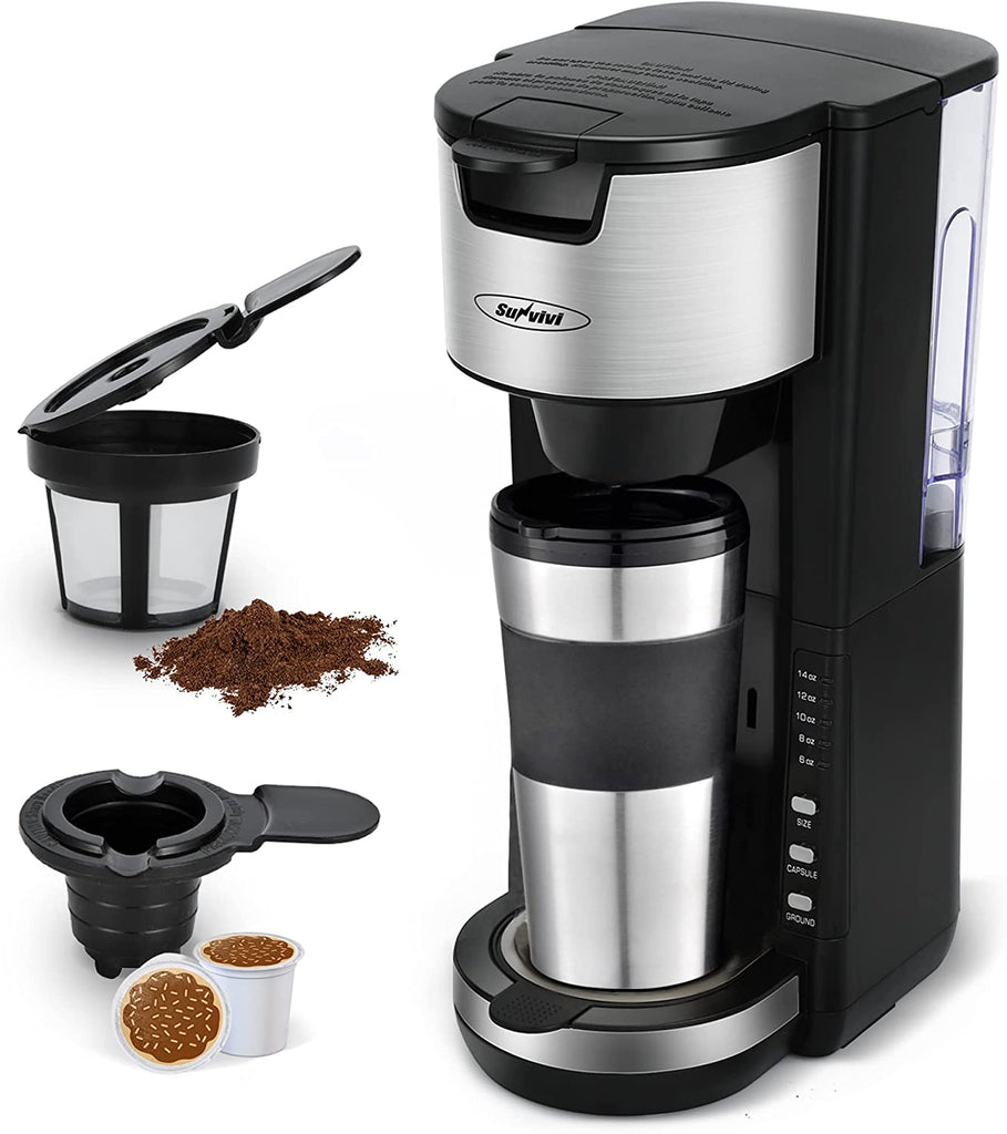 Teglu Single Serve Coffee Maker for K Cup Pod & Ground Coffee 2 in