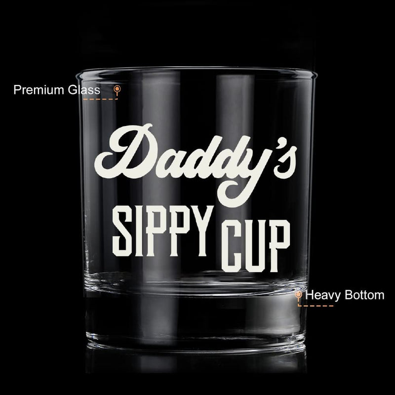 LIGHTEN LIFE Daddy's Sippy Cup Whiskey Glass 12 oz,Unique Dad Gift in Valued Wooden Box,Funny Gag Gift for New Dad,Father,Husband from Kids Wife for Father's Day,Birthday,Christmas