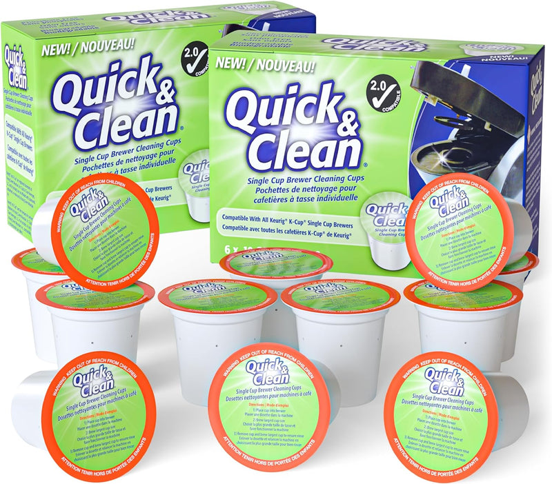 Quick & Clean [6-Pack] Keurig Cleaning Pods - K Cup Cleaner Pod For Keurig - 2.0 Coffee Machine Compatible, Removes Stains, Non-Toxic and Eco-Friendly - Descaler/Descaling Solution