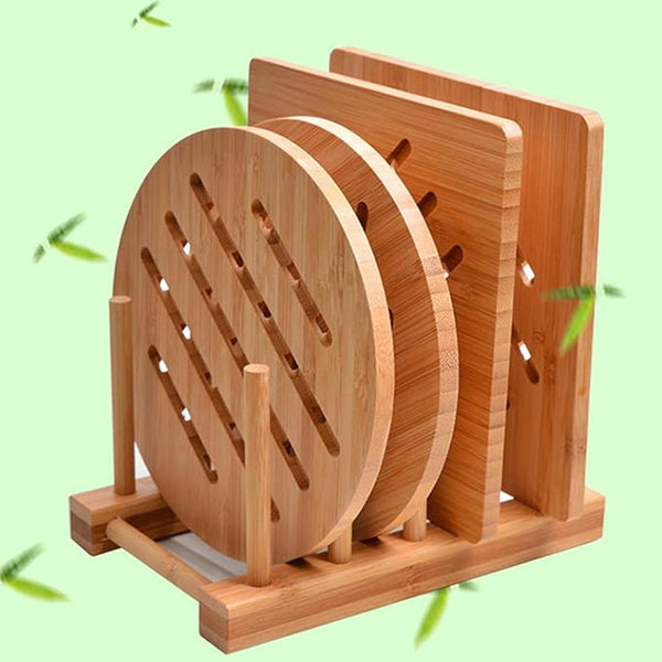 Bamboo Trivet, Desk Protector Mat Set with Hot Plate Holder for Hot Dishes/Pot/Bowl/Teapot/Pads, Heat Resistant Trivet