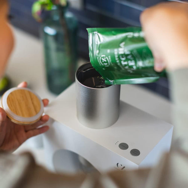 Cuzen Matcha Maker Starter Kit, an Innovative At-home Matcha Machine that Produces Freshly Ground Matcha from Organic Shade-grown Japanese Tea Leaves (White)