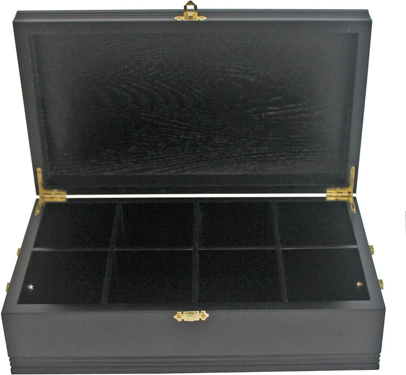 DisplayGifts Small Tea Bag Chest Storage Cabinet Wood Box, Solid Wood, 8 Slots (Black Finish)