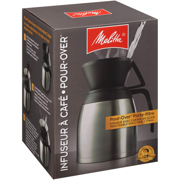Melitta Pour-Over Coffee Brewer & Stainless Steel Carafe Set with Coffee Filters, 60 Ounce Set