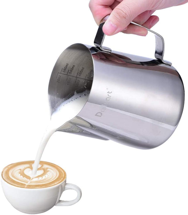 Milk Frothing Pitcher, Dailyart 12oz/350ML Milk Frother Cup 304 Stainless Steel Espresso Milk Steaming Pitcher with Art Pen, Espresso Machine Accessories Milk Pitcher for Cappuccino, Latte Art