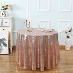 Rose Gold Sequin Tablecloth for Round Table - 70 Inch Glitter Iridescent Shimmer Cloth for Party Halloween and Wedding Decor