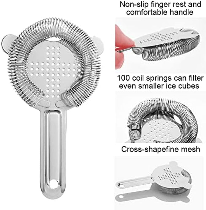 WUWEOT 6 Pack Cocktail Strainer, Stainless Steel Bar Strainer, Bar Tool Drink Strainer with 100 Wire Spring for Professional Bartenders and Mixologists