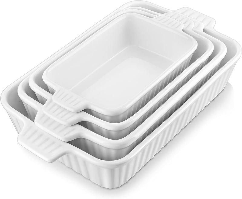 MALACASA Bakeware Set of 4, Porcelain Baking Pans Set for Oven, Casserole Dish, Ceramic Rectangular Baking Dish Lasagna Pans for Cooking Cake Kitchen, Orange(9.4"/11.1"/12.2"/14.7"), Series BAKE.BAKE