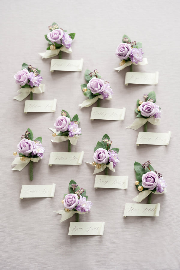 Lilac Gold Boutonnieres for Guests