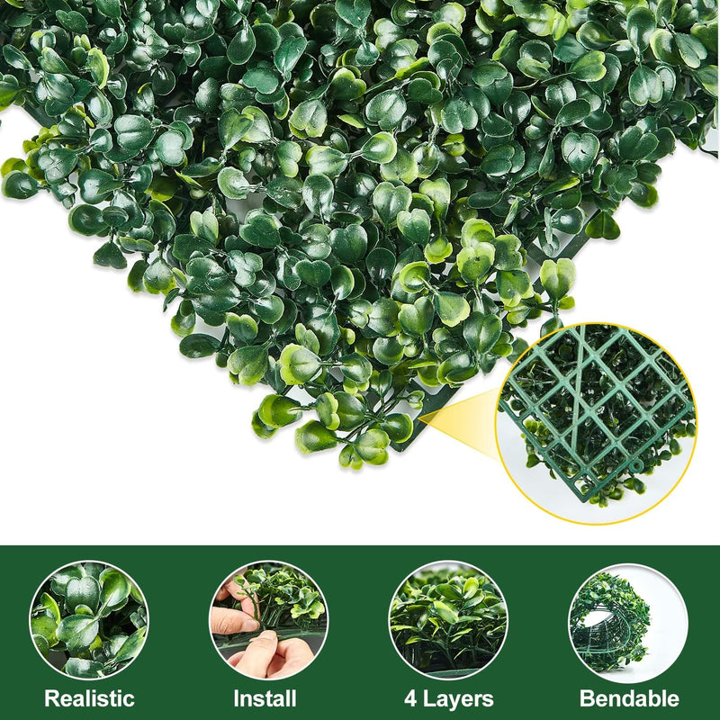 Artificial Boxwood Grass Panels - 10 PCS Outdoor Indoor Green Wall Decor with Zip Ties - UV Protected Privacy Fence Screen for Garden Wedding