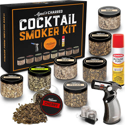 Cocktail Smoker Kit with Torch - High-End Set, USA Oak, Fine Wood Chips - Old Fashioned Cocktail Kit for Whiskey - Bourbon Gifts for Men - Gift from Wife, Daughter, Son (with Butane)