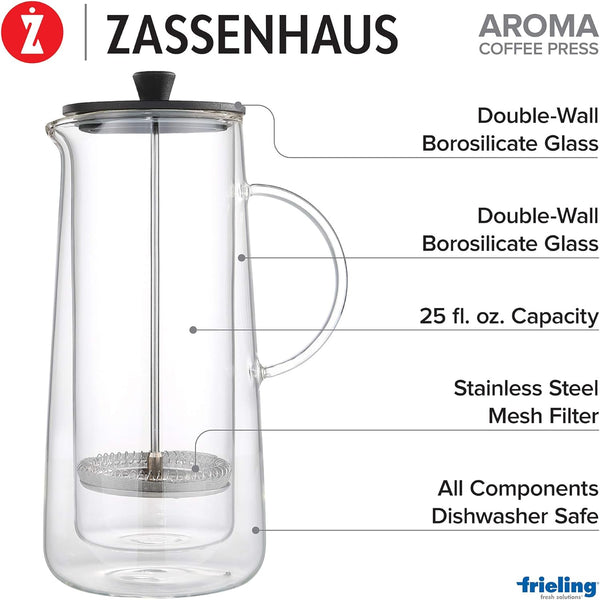Zassenhaus Aroma Double Wall Glass French Press, 25-Ounce