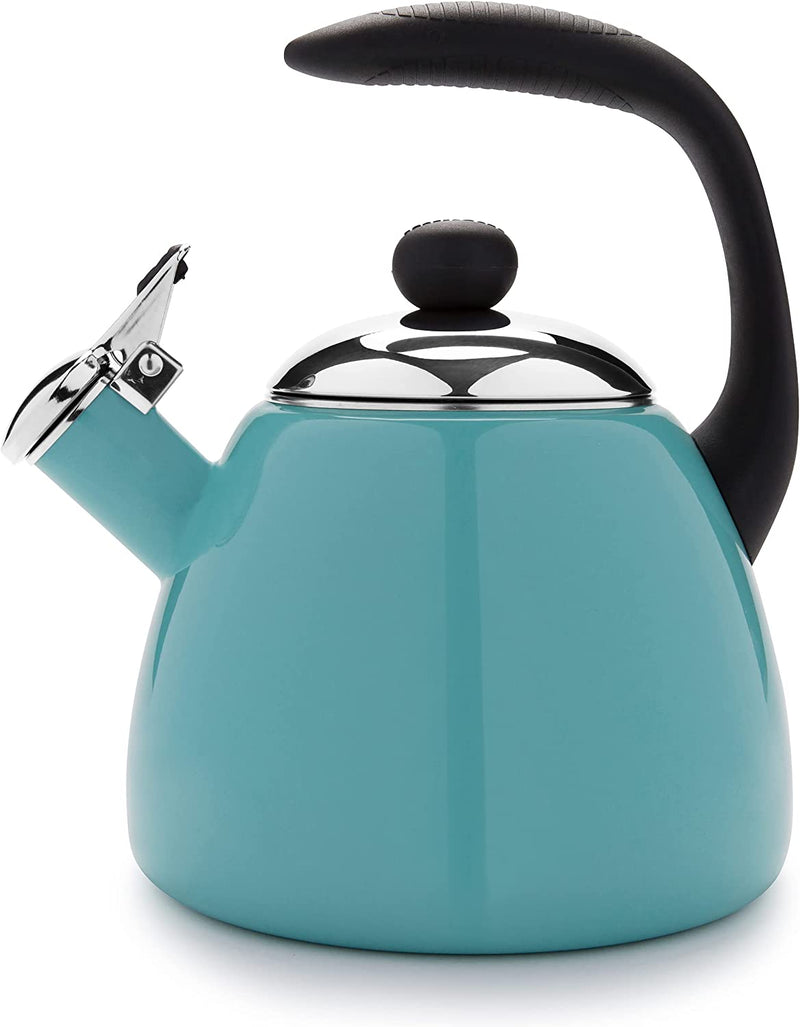 Farberware Bella Water Kettle, Whistling Tea Pot, Works For All Stovetops, Porcelain Enamel on Carbon Steel, BPA-Free, Rust-Proof, Stay Cool Handle, 2.5qt (10 Cups) Capacity (Garnet)