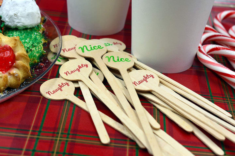 Perfect Stix - Cocktail 6 R- Naughty Nice-50 6" Wooden Cocktail/Drink Stirrers with Naughty or Nice Pack of 50ct