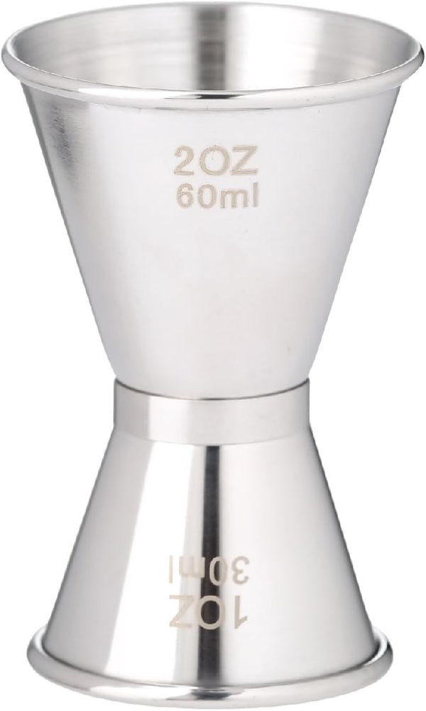 Thirsty Rhino Duo, Double Sided Stainless Steel Cocktail Jigger, 1 Ounce, 2 Ounce, Brushed Silver (Set of 1)