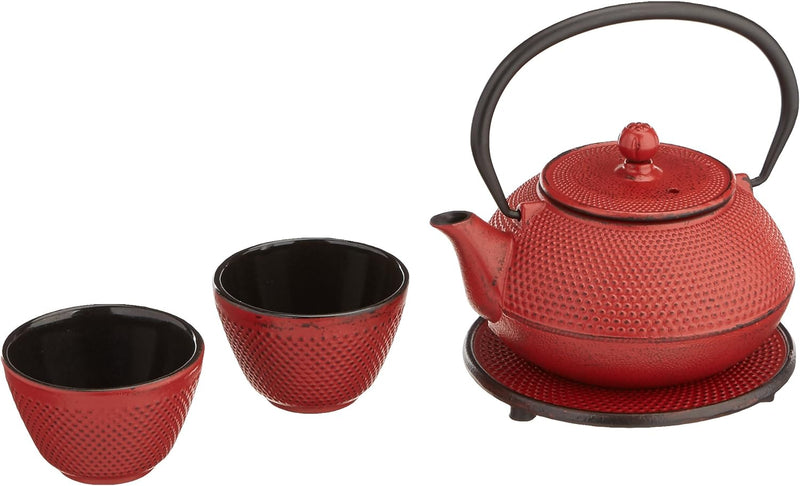 M.V. Trading New Star International T8010 Cast Iron ARR Tea Set with Trivet, 21 oz, Black