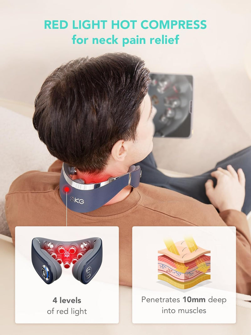 SKG Foldable Neck Massager with Heat, Cordless Deep Tissue Vibration Massager for Pain Relief, Portable 9D Electric Neck Relaxer Women Men Gift Use at Home Office Car, G7PRO-FOLD