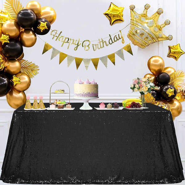 Sequin Rectangular Black Sequin Tablecloth 60-Inch by 102-Inch