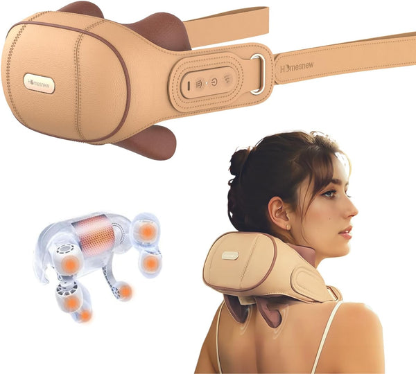 Neck Shoulder Massager with Heat, Cordless 4D Shiatsu Kneading Neck Massager for Shoulder, Back, Lumbar and Calve, Ideal for Valentine's Day Gift! (Sandy Brown)