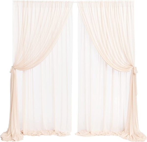 2 Layer Wedding Backdrop Curtains Wrinkle-Free 10Ft X 10Ft Chiffon Fabric Drapes for Bridal Shower Baby Shower Wedding Arch Party Stage Decoration - Nude