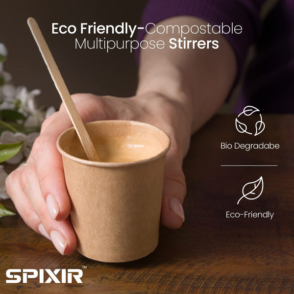 SPIXIR Coffee Stirrers Disposable Wooden Coffee Stir Sticks - Biodegradable Eco-Friendly Round-End Birchwood 5.5 Inches Large Wooden Stir Sticks - Pack of 500 Wood Stir Sticks