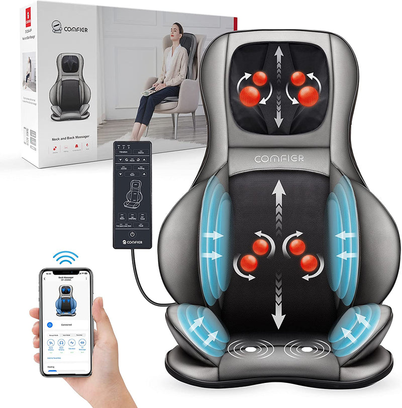 COMFIER Massage Chair Pad with Heat,Shiatsu Neck and Back Massager with Height Adjustable,Unique Back Support Chair Massager for Pain Relief, Gifts for Mom and Dad