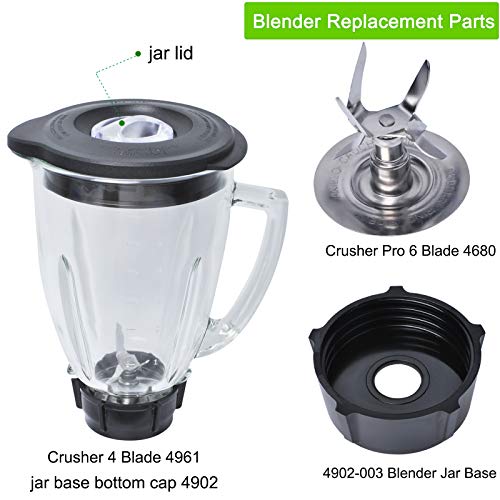 Oster Blender Replacement Parts - 6-Cup Glass Jar 48oz with Ice Blade Base and Seals