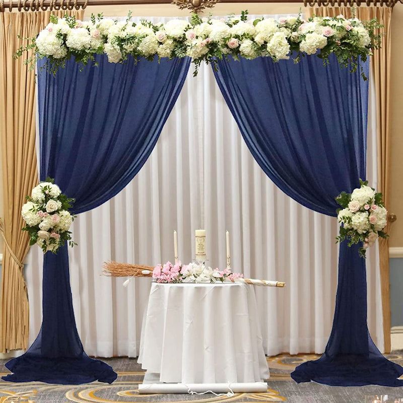 Navy Blue Chiffon Wedding Event Backdrop Curtains - 10 FT - Set of 2 Panels