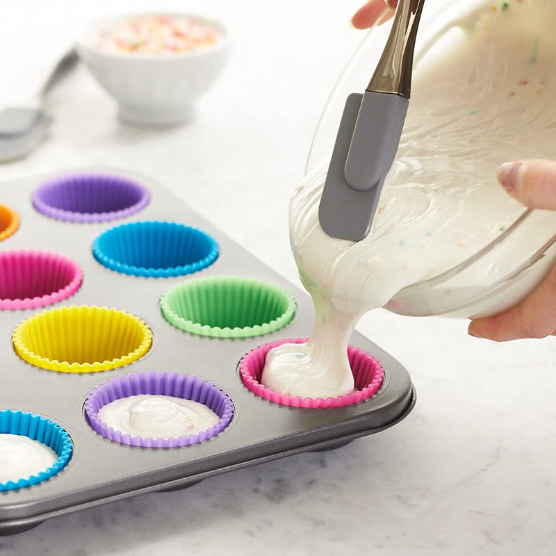 Amazon Basics Round Reusable Silicone Baking Cups, Muffin Liners, Pack of 24, Multicolor, 2.9"L x 2.9"W x 1.3"H