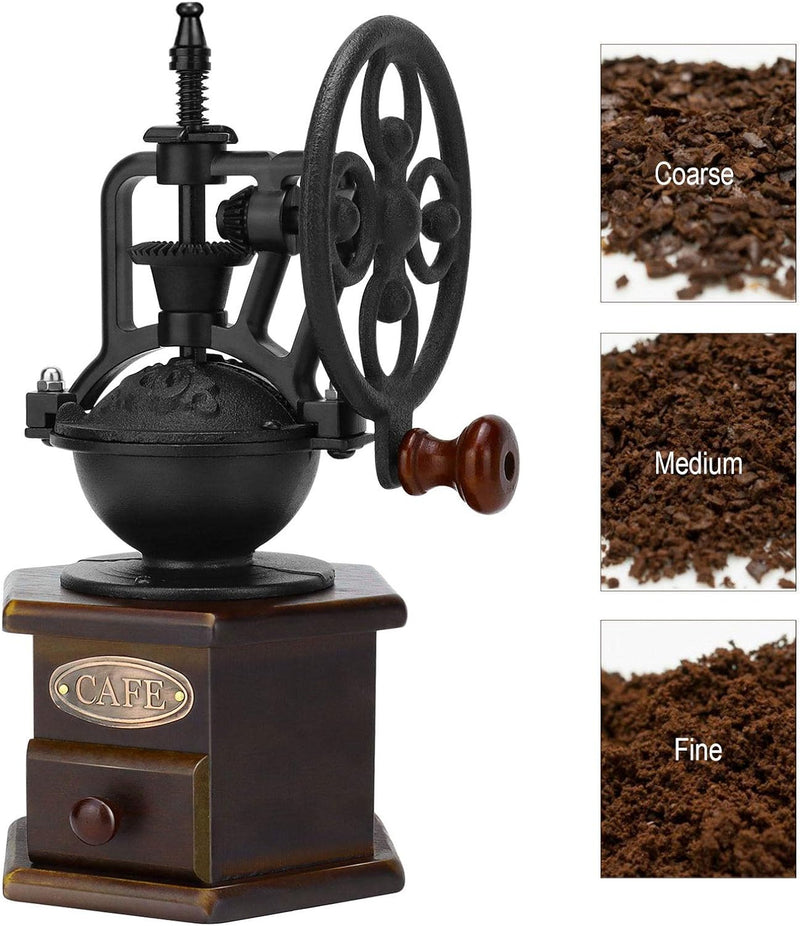 Manual Coffee Grinder, IMAVO Wooden Coffee Bean Grinder Manual Coffee Grinder Roller, Antique Coffee Mill with Cast Iron Hand Crank for Making Mesh Coffee, Decoration, Best Gift