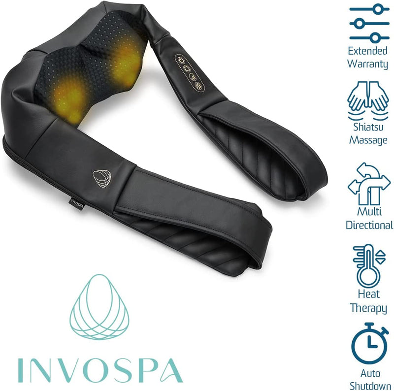 InvoSpa Shiatsu Back Shoulder and Neck Massager with Heat - Deep Tissue Kneading Pillow Massage - Back Massager, Shoulder Massager, Electric Full Body Massager