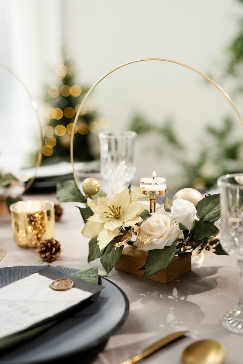 Champagne Christmas Wreath Hoop Centerpiece Set