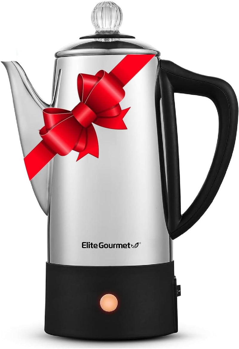 Elite Gourmet EC008 Classic Stovetop Coffee Percolator, Glass Clear Brew Progress Knob, Cool-Touch Handle, Cordless Serve, 8-Cup, Stainless Steel