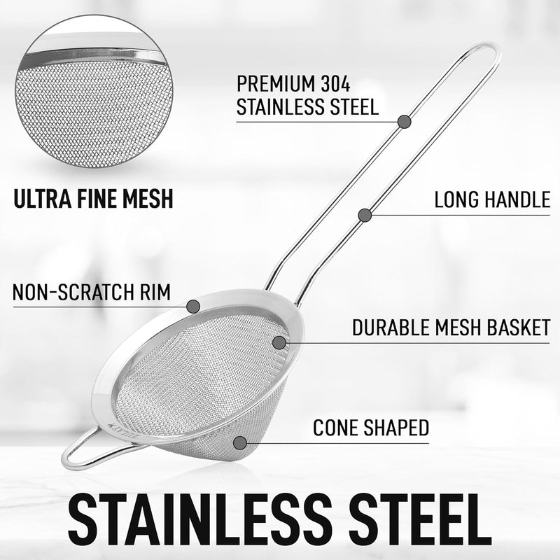 Zulay Stainless Steel Cocktail Strainer - Effective Cone Shaped Fine Mesh Strainer For Tea Herbs, Coffee & Drinks - Rust-Proof Tea Strainers For Loose Tea - Easy to Clean Drink Strainer (Silver)