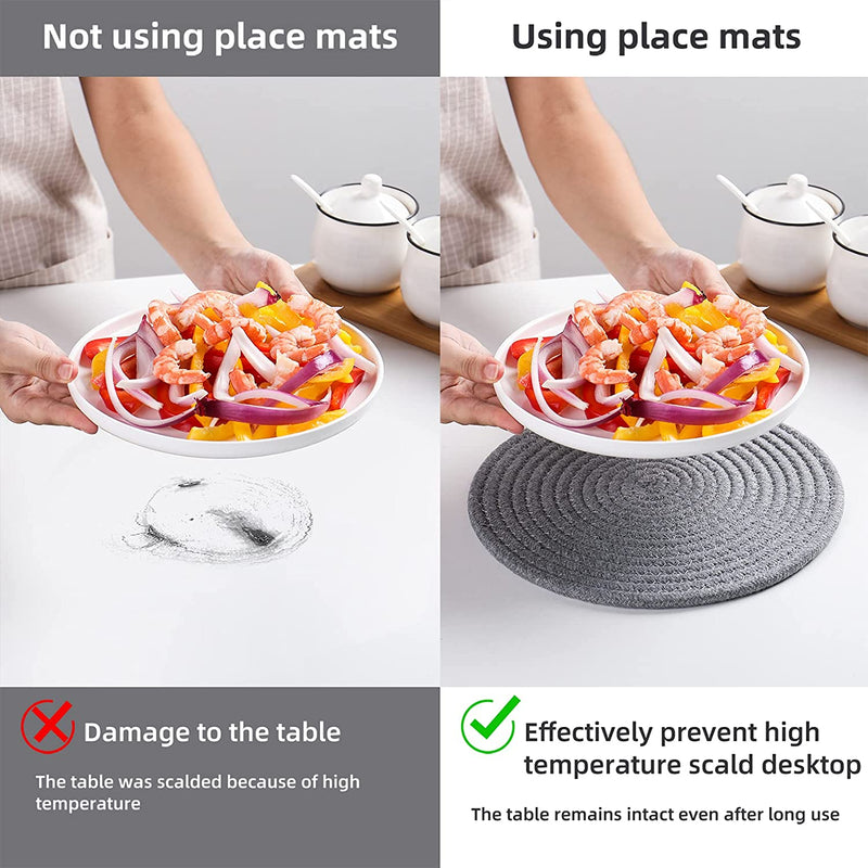 Trivet Weave Mat Round Hot Pads for Kitchen Thread Potholders for Hot Dishes/Pot/Bowl/Teapot/Hot Pot, 4pack,9.5 Inches,100% Pure Cotton (Trivet 4 Pack)