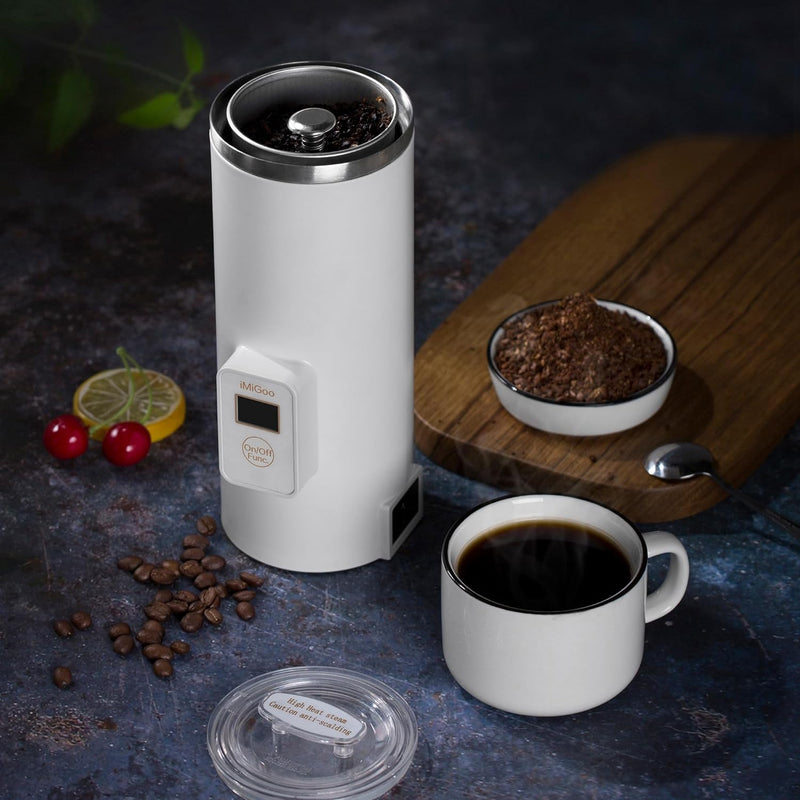 Portable Coffee Maker 8 OZ - Single Cup Coffee Percolator - Tea Maker - Electric Kettle - 304 Stainless Steel - AC 110-120V White