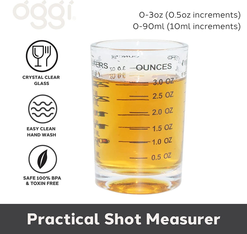 OGGI Measuring Shot Glass with Measuring Lines, 3oz / 90ml - Bartender Accessories, Jigger for Bartending, Shot Glass Measuring Cup with Ounces & Milliliters