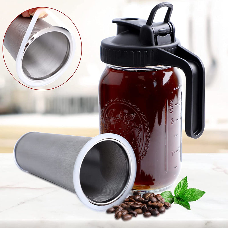 Cold Brew Mason Jar Coffee Maker 32 OZ Wide Mouth Cold Brew Pitcher With Coffee Filter For Coffee, Iced Tea, Sun Tea, Lemonade