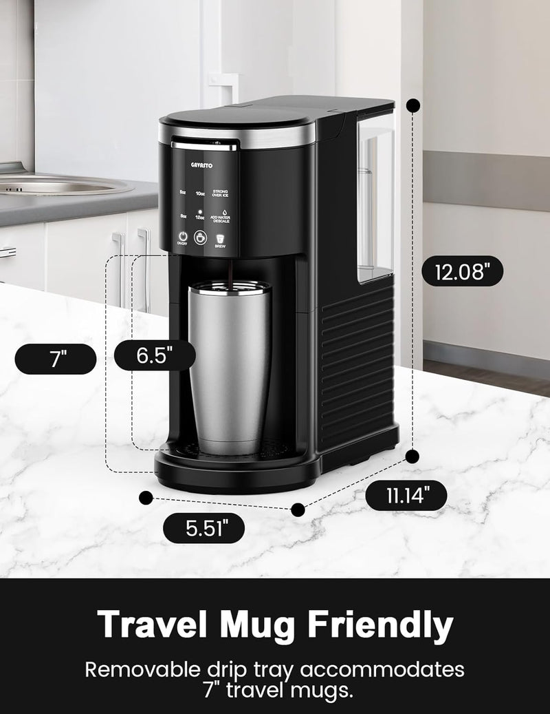 GAVASTO Hot and Iced Coffee Maker for K Cup and Ground Coffee, 5-6 Cups Coffee Maker and Single-serve Brewers with 40oz Large Water Reservoir, Strong Brew Mode, Descale Reminder and Self Cleaning